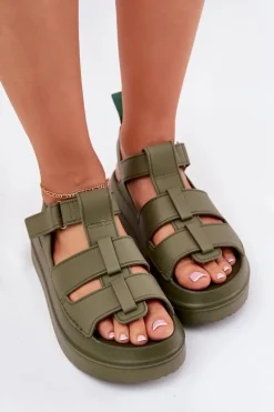 Boto Sandały Płaskie*Sandały Damskie Na Platformie Zielone Nitavelia Zielony
