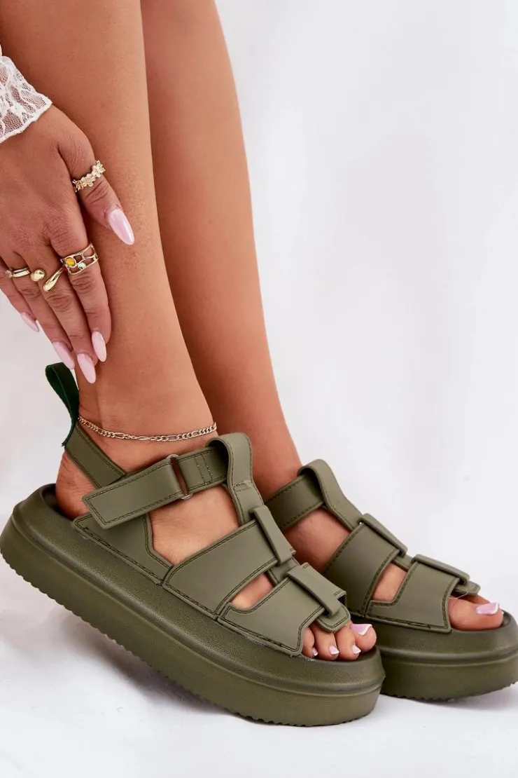Boto Sandały Płaskie*Sandały Damskie Na Platformie Zielone Nitavelia Zielony