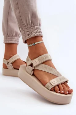 Big Star Shoes Sandały Big Star|Sandały Płaskie*Sandały Damskie Na Platformie Big Star NN274A528 Beżowe Beżowy