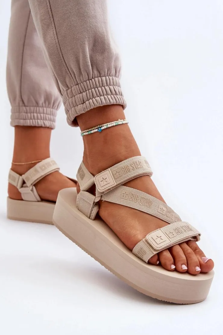 Big Star Shoes Sandały Big Star|Sandały Płaskie*Sandały Damskie Na Platformie Big Star NN274A528 Beżowe Beżowy