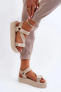 Big Star Shoes Sandały Big Star|Sandały Płaskie*Sandały Damskie Na Platformie Big Star NN274A528 Beżowe Beżowy