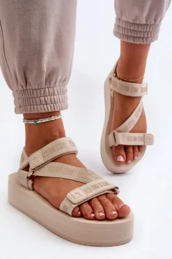 Big Star Shoes Sandały Big Star|Sandały Płaskie*Sandały Damskie Na Platformie Big Star NN274A528 Beżowe Beżowy