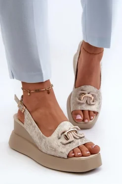 Damskie Boto Sandały Damskie Na Platformie I Koturnie Z Ozdobą Złote Janesca