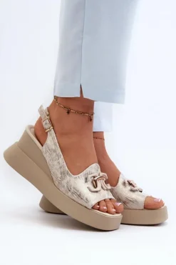 Damskie Boto Sandały Damskie Na Platformie I Koturnie Z Ozdobą Złote Janesca