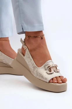 Damskie Boto Sandały Damskie Na Platformie I Koturnie Z Ozdobą Złote Janesca