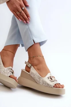 Damskie Boto Sandały Damskie Na Platformie I Koturnie Z Ozdobą Złote Janesca