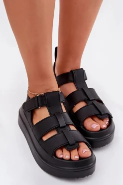 Sale Boto Sandały Damskie Na Platformie Czarne Nitavelia Czarny