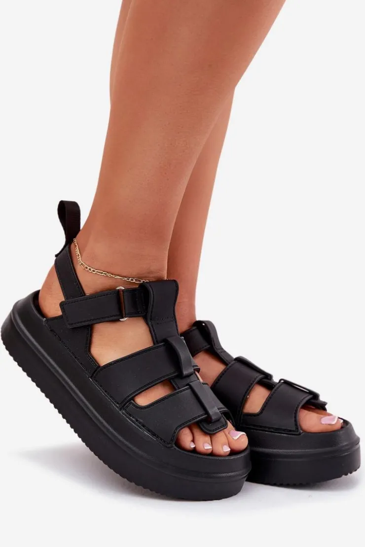 Sale Boto Sandały Damskie Na Platformie Czarne Nitavelia Czarny