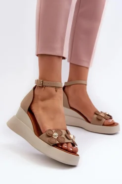 Boto Sandały Na Koturnie*Sandały Damskie Na Platformie I Koturnie Z Kwiatami Beżowe Foviana