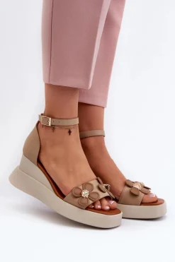 Boto Sandały Na Koturnie*Sandały Damskie Na Platformie I Koturnie Z Kwiatami Beżowe Foviana
