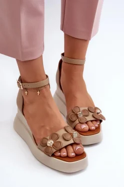 Boto Sandały Na Koturnie*Sandały Damskie Na Platformie I Koturnie Z Kwiatami Beżowe Foviana