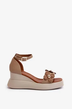 Boto Sandały Na Koturnie*Sandały Damskie Na Platformie I Koturnie Z Kwiatami Beżowe Foviana