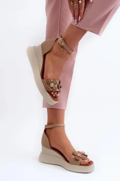 Boto Sandały Na Koturnie*Sandały Damskie Na Platformie I Koturnie Z Kwiatami Beżowe Foviana