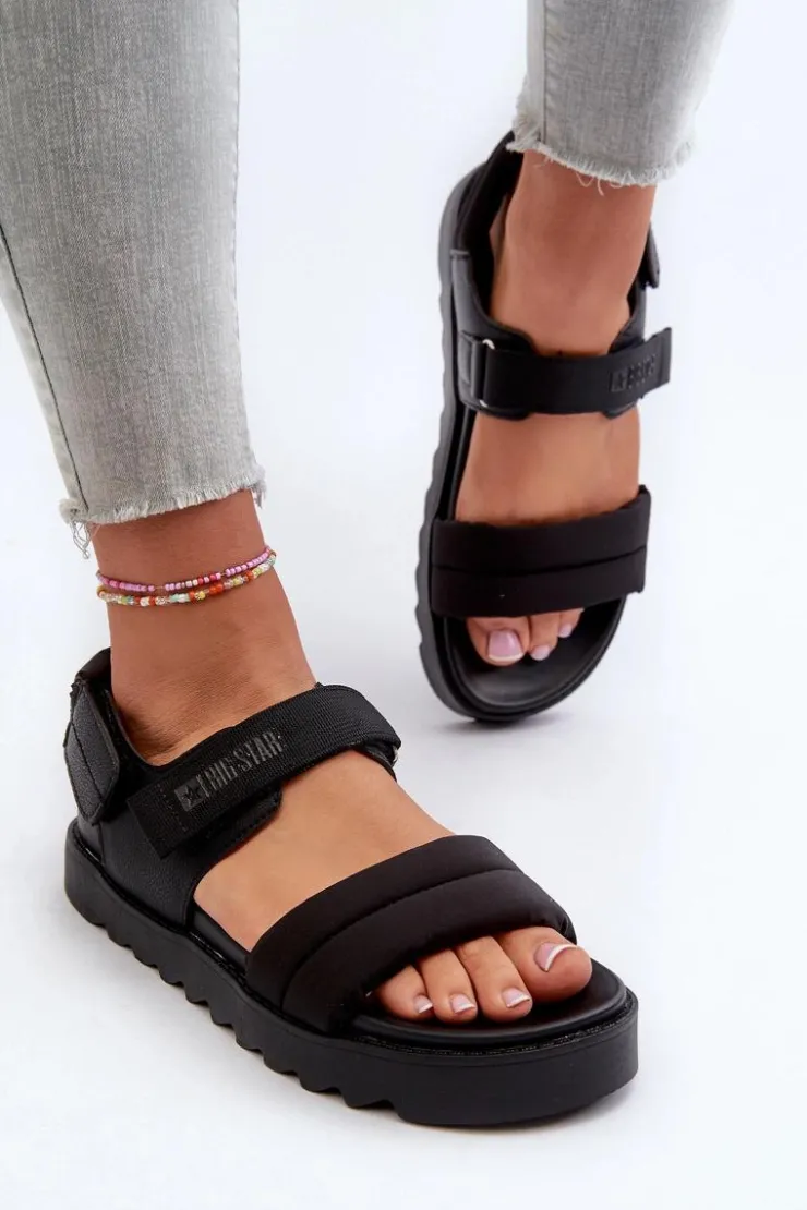 Big Star Shoes Sandały Big Star|Sandały Płaskie*Sandały Damskie Na Platformie Big Star NN274750 Czarne Czarny