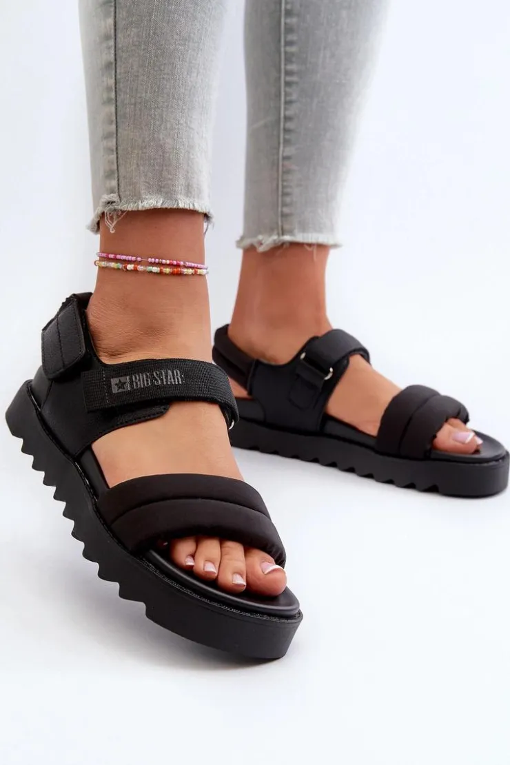Big Star Shoes Sandały Big Star|Sandały Płaskie*Sandały Damskie Na Platformie Big Star NN274750 Czarne Czarny