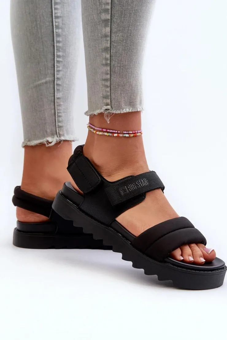 Big Star Shoes Sandały Big Star|Sandały Płaskie*Sandały Damskie Na Platformie Big Star NN274750 Czarne Czarny