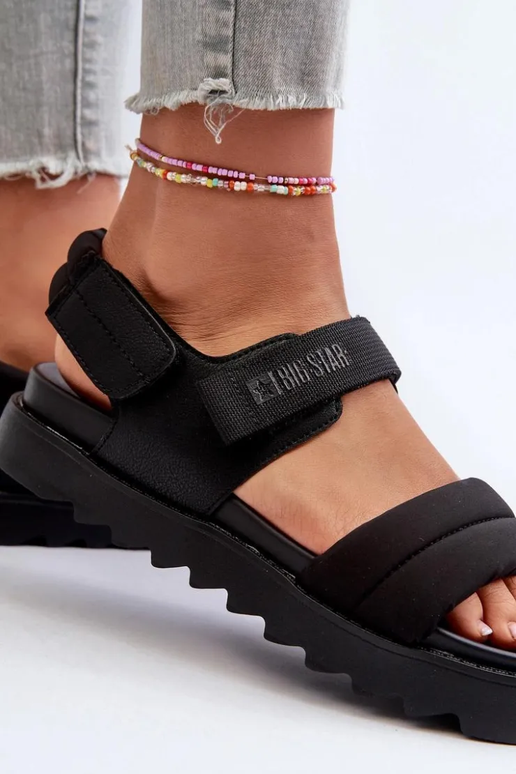 Big Star Shoes Sandały Big Star|Sandały Płaskie*Sandały Damskie Na Platformie Big Star NN274750 Czarne Czarny