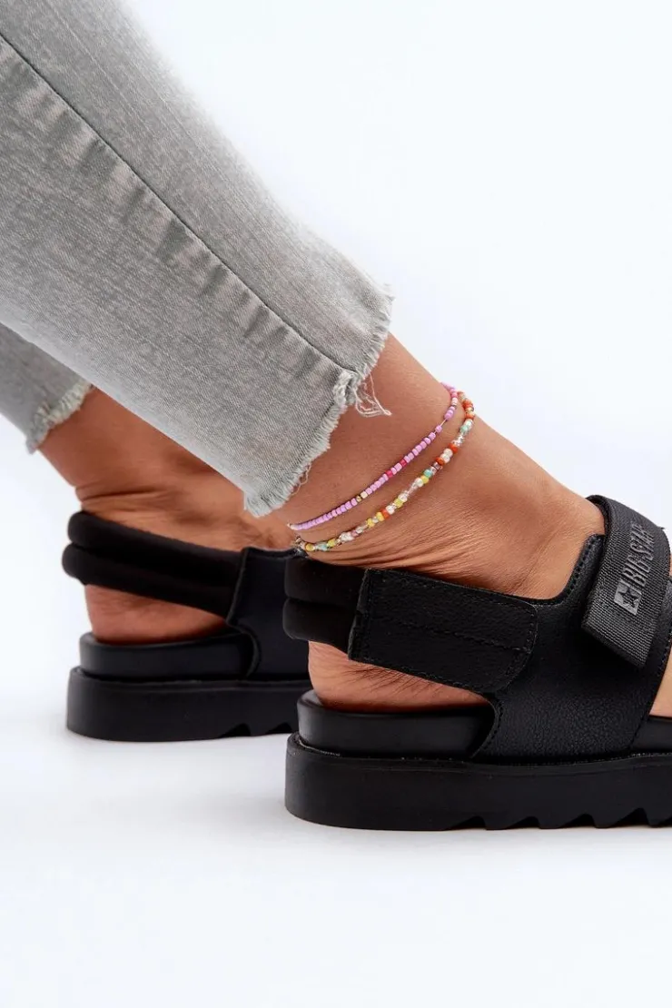 Big Star Shoes Sandały Big Star|Sandały Płaskie*Sandały Damskie Na Platformie Big Star NN274750 Czarne Czarny