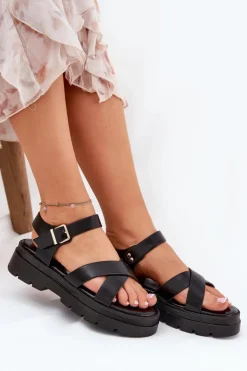 Clearance Boto Sandały Damskie Na Platformie Z Eko Skóry Czarne Gevinniser