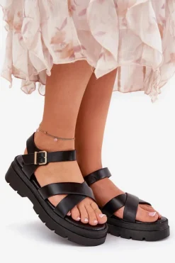 Clearance Boto Sandały Damskie Na Platformie Z Eko Skóry Czarne Gevinniser