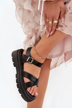 Clearance Boto Sandały Damskie Na Platformie Z Eko Skóry Czarne Gevinniser