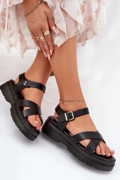 Clearance Boto Sandały Damskie Na Platformie Z Eko Skóry Czarne Gevinniser