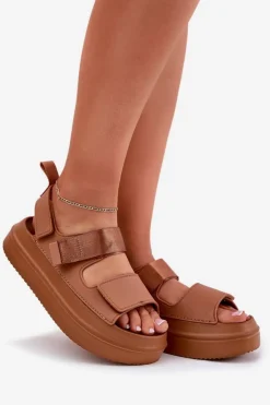 Sale Boto Sandały Damskie Na Platformie Z Rzepami Camel Nitepira Brązowy