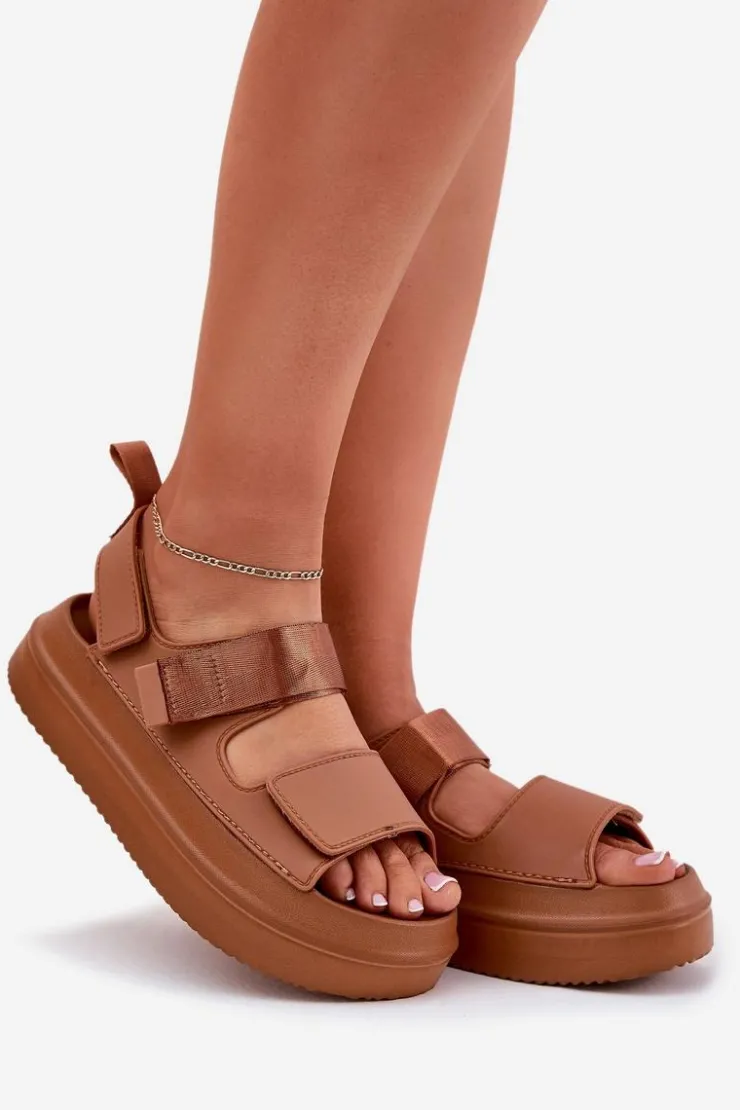 Sale Boto Sandały Damskie Na Platformie Z Rzepami Camel Nitepira Brązowy