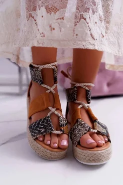 Boto Sandały Płaskie*Sandały Damskie na Platformie Camel Ergola