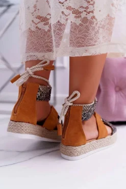 Boto Sandały Płaskie*Sandały Damskie na Platformie Camel Ergola