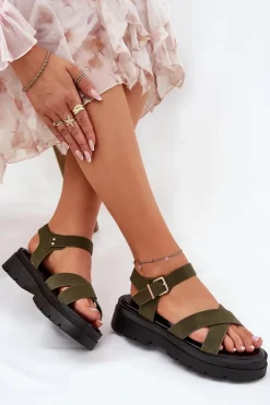 Clearance Boto Sandały Damskie Na Platformie Z Eko Skóry Ciemnozielone Gevinniser Zielony