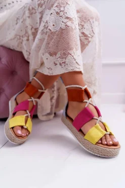 Damskie Boto Sandały Damskie na Platformie Zamszowe Wielokolorowe Ergola