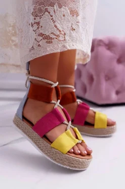 Damskie Boto Sandały Damskie na Platformie Zamszowe Wielokolorowe Ergola