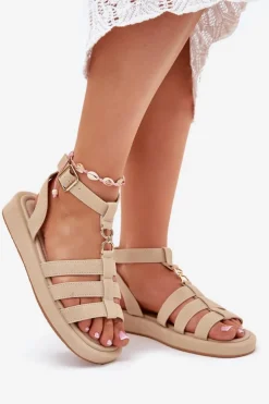 Damskie Boto Sandały Damskie Na Platformie Ze Złotym Detalem Beżowe Kartia