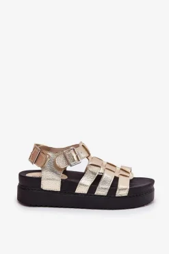 Boto Sandały Płaskie*Sandały Damskie Na Platformie Z Klamrami Złote Atarafas