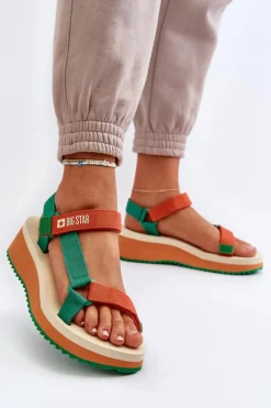 Sale Big Star Shoes Sandały Damskie Na Platformie I Koturnie Big Star NN274A053 Zielono-Pomarańczowe Pomarańczowy