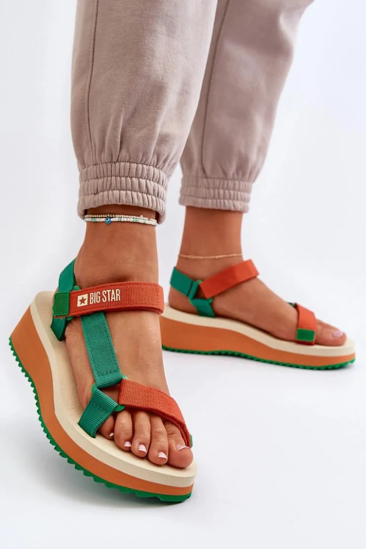 Sale Big Star Shoes Sandały Damskie Na Platformie I Koturnie Big Star NN274A053 Zielono-Pomarańczowe Pomarańczowy