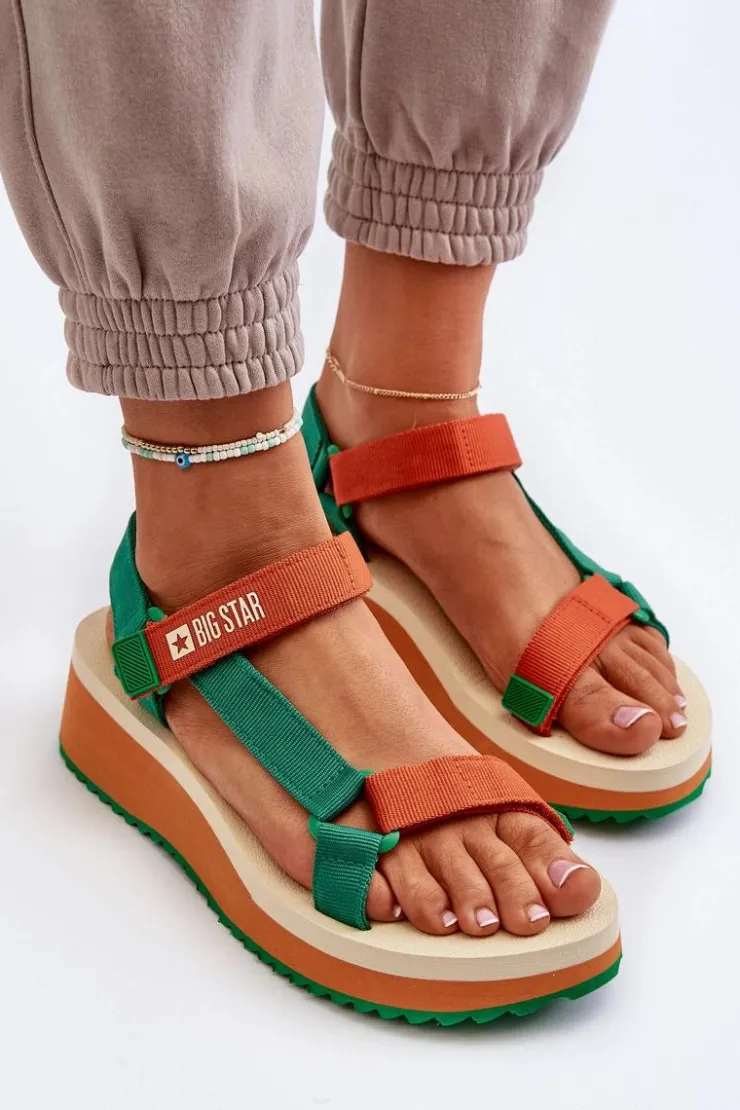 Sale Big Star Shoes Sandały Damskie Na Platformie I Koturnie Big Star NN274A053 Zielono-Pomarańczowe Pomarańczowy