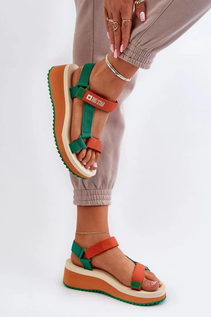 Sale Big Star Shoes Sandały Damskie Na Platformie I Koturnie Big Star NN274A053 Zielono-Pomarańczowe Pomarańczowy