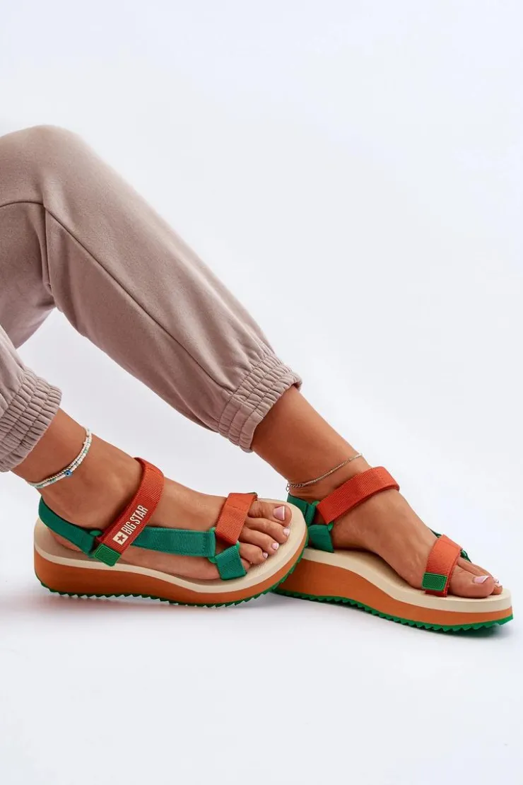 Sale Big Star Shoes Sandały Damskie Na Platformie I Koturnie Big Star NN274A053 Zielono-Pomarańczowe Pomarańczowy
