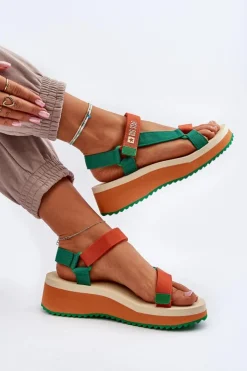 Sale Big Star Shoes Sandały Damskie Na Platformie I Koturnie Big Star NN274A053 Zielono-Pomarańczowe Pomarańczowy
