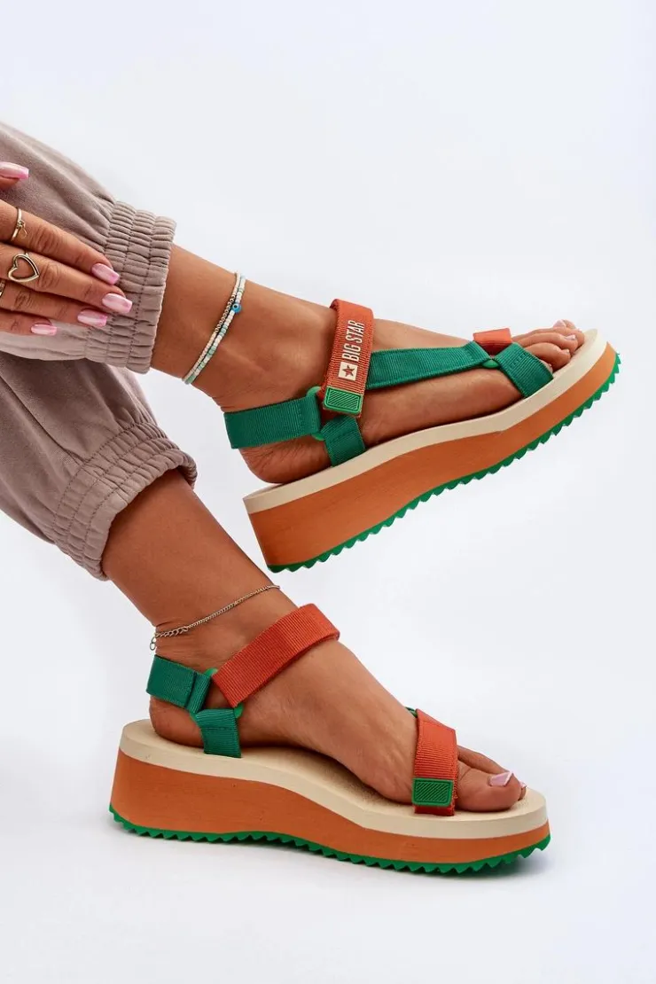 Sale Big Star Shoes Sandały Damskie Na Platformie I Koturnie Big Star NN274A053 Zielono-Pomarańczowe Pomarańczowy