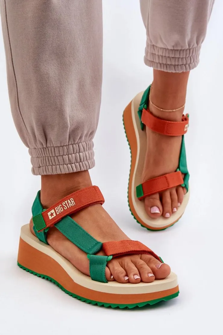 Sale Big Star Shoes Sandały Damskie Na Platformie I Koturnie Big Star NN274A053 Zielono-Pomarańczowe Pomarańczowy