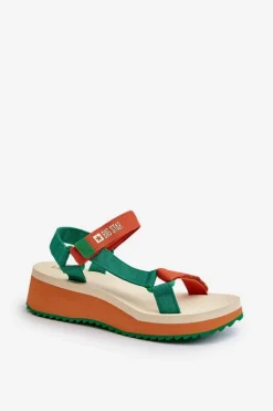 Sale Big Star Shoes Sandały Damskie Na Platformie I Koturnie Big Star NN274A053 Zielono-Pomarańczowe Pomarańczowy
