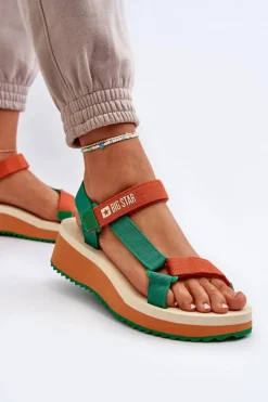 Sale Big Star Shoes Sandały Damskie Na Platformie I Koturnie Big Star NN274A053 Zielono-Pomarańczowe Pomarańczowy