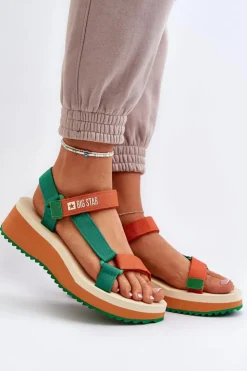 Sale Big Star Shoes Sandały Damskie Na Platformie I Koturnie Big Star NN274A053 Zielono-Pomarańczowe Pomarańczowy