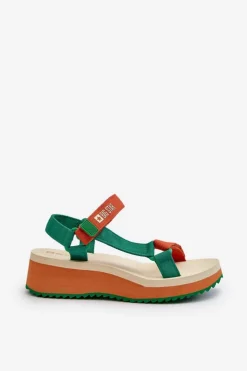 Sale Big Star Shoes Sandały Damskie Na Platformie I Koturnie Big Star NN274A053 Zielono-Pomarańczowe Pomarańczowy