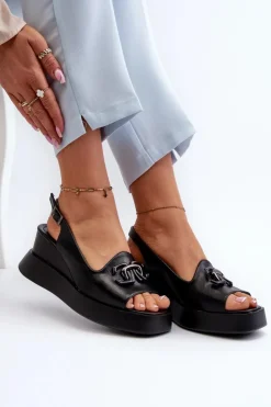 Boto Sandały Na Koturnie*Sandały Damskie Na Platformie I Koturnie Z Ozdobą Czarne Janesca