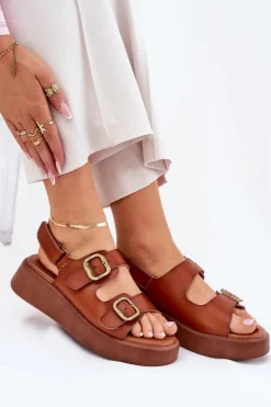 Outlet Boto Sandały Damskie Na Platformie I Koturnie Z Klamrami Camel Genorre