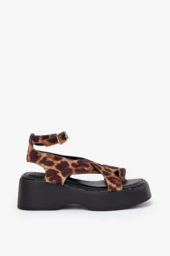 Boto Sandały Na Koturnie|Sandały Płaskie*Sandały Damskie Na Platformie I Koturnie W Panterkę Brązowe Tenzorus Brązowy